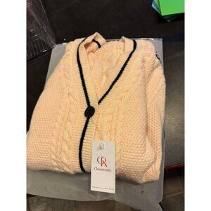 Clousream Womens Peach Cardigan Sweater With Black Trim & Star Arm Details